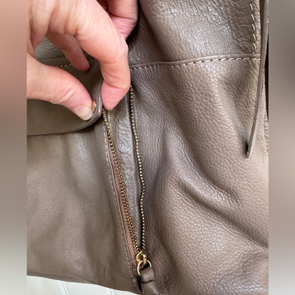 Kooba Everette Taupe Soft Leather Tote Handbag w Front Pocket. 16” by 13” by 3” - Picture 3 of 10